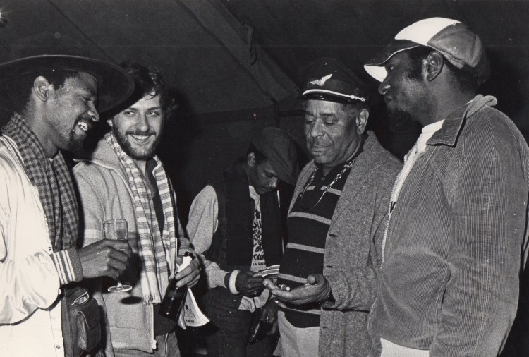 An old picture of Harry with the Sugar Blue Band, with Dizzy Gillespie in Paris